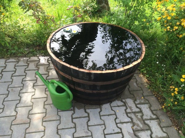 XXL Pflanzkübel & Miniteich 280L | Massive Whiskyfass-Hälfte Ø 97cm | Rustikaler Holzbottich aus Eiche